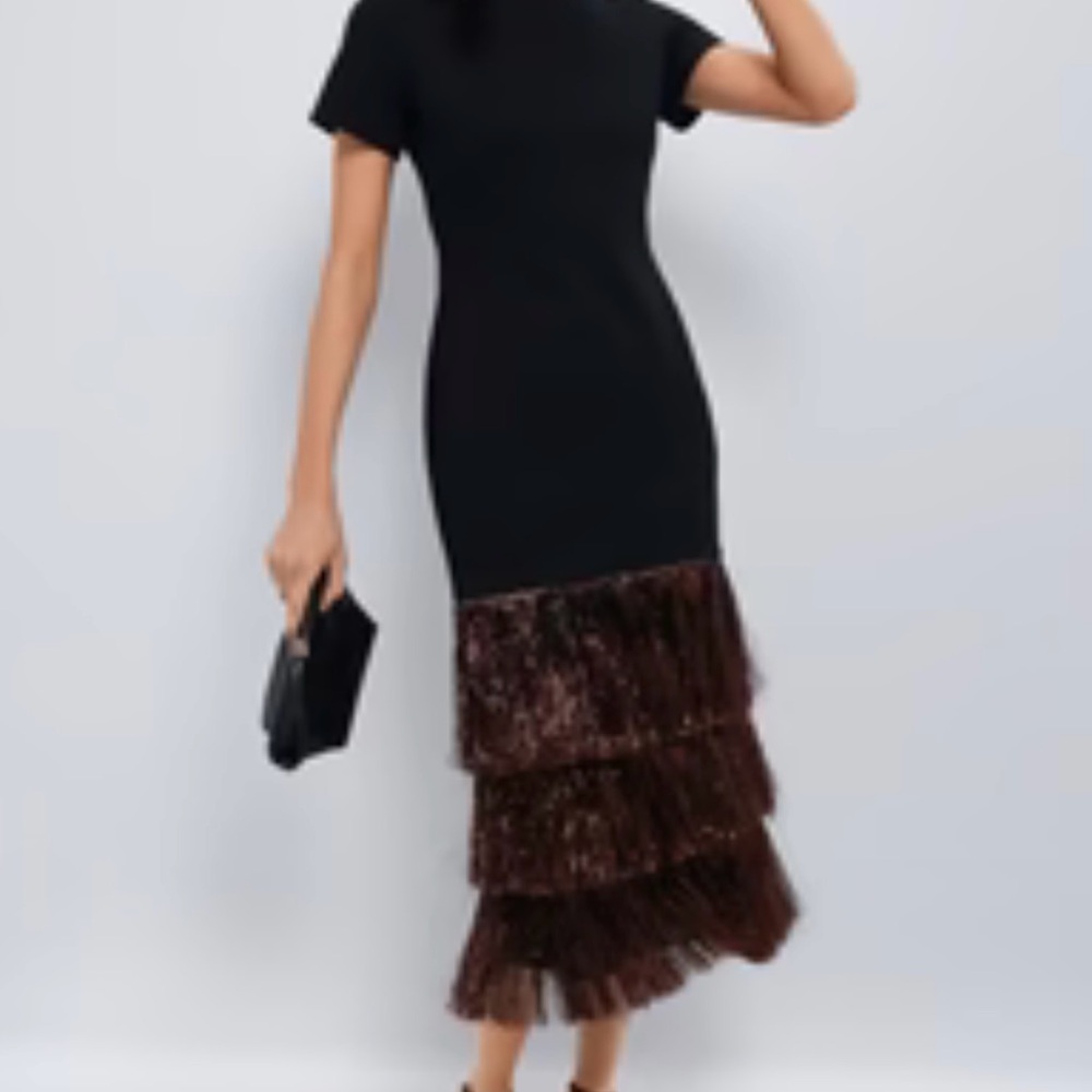 Black and Bronze Fringed Cocktail Dress